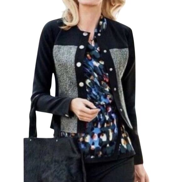 CAbi #3036 Media Tweed Green & Black‎ Snap Button Jacket S